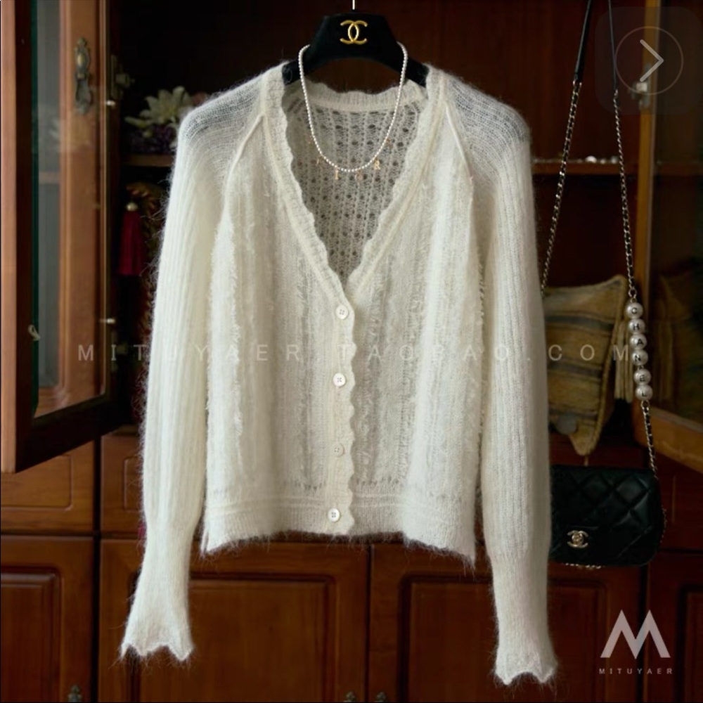 off white alpaca boxy cardigan